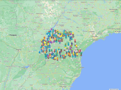 Mapa do Paraná com os pontos amostrados.